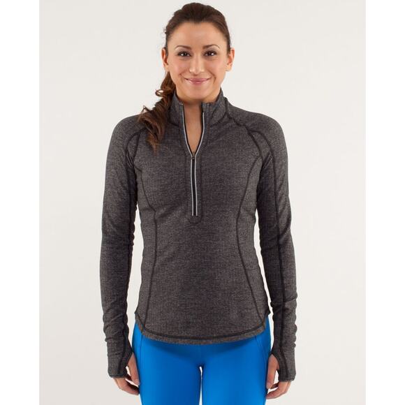 Lululemon Run: U-Turn Pullover Jacket in Herringbone Gray and Black 1/4 Zip - Picture 2 of 11